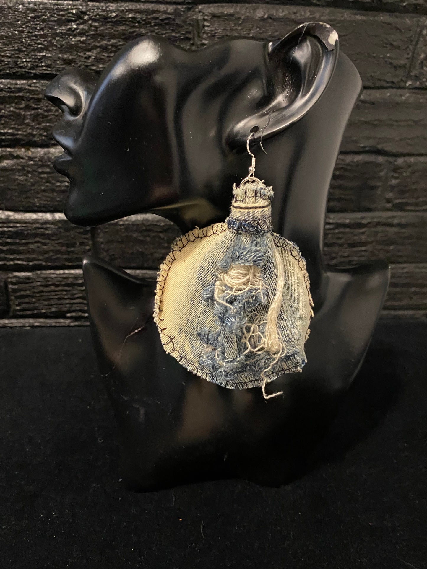 Large Denim Elephant Ear Earrings