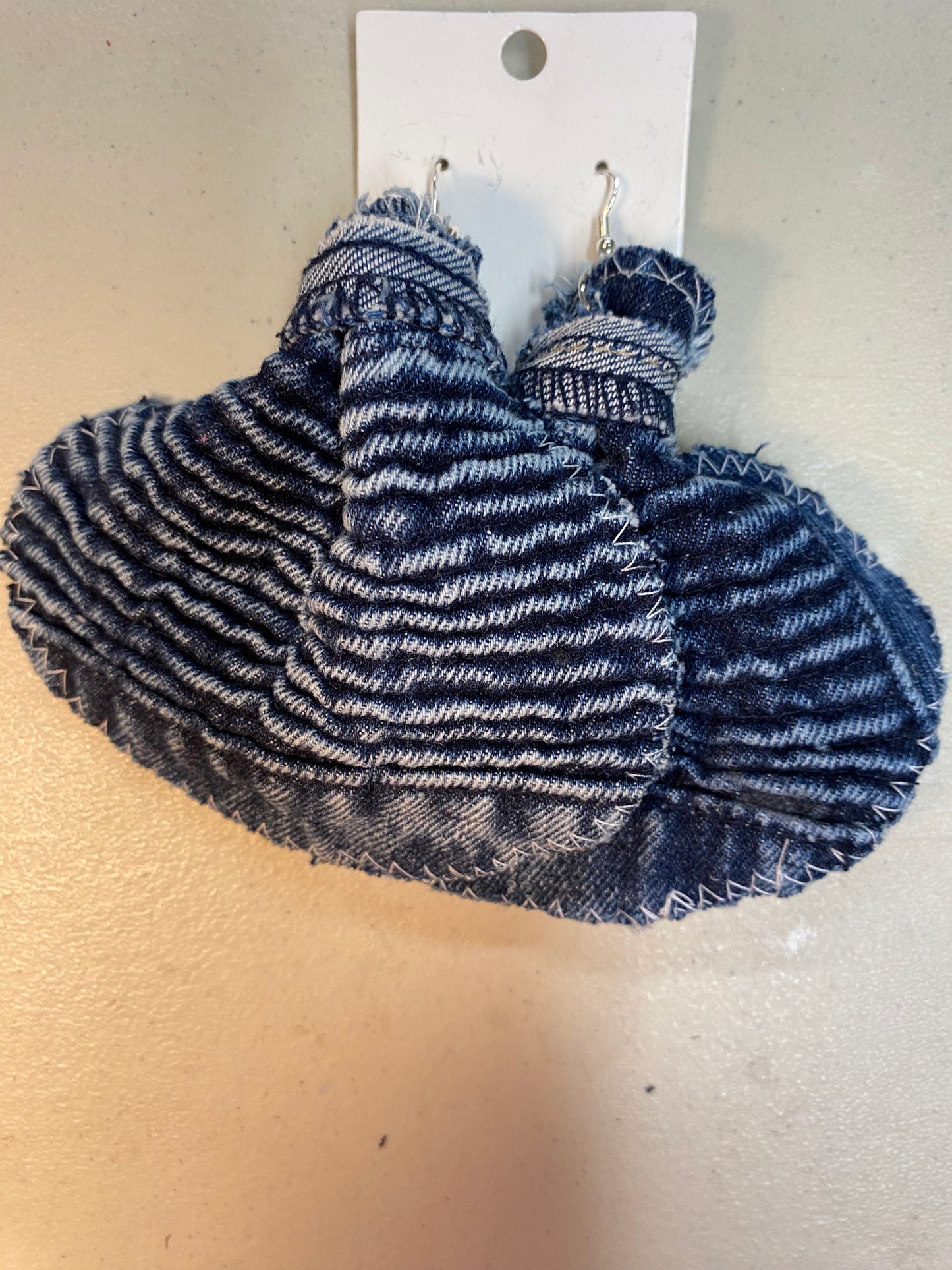 Large Denim Elephant Ear Earrings