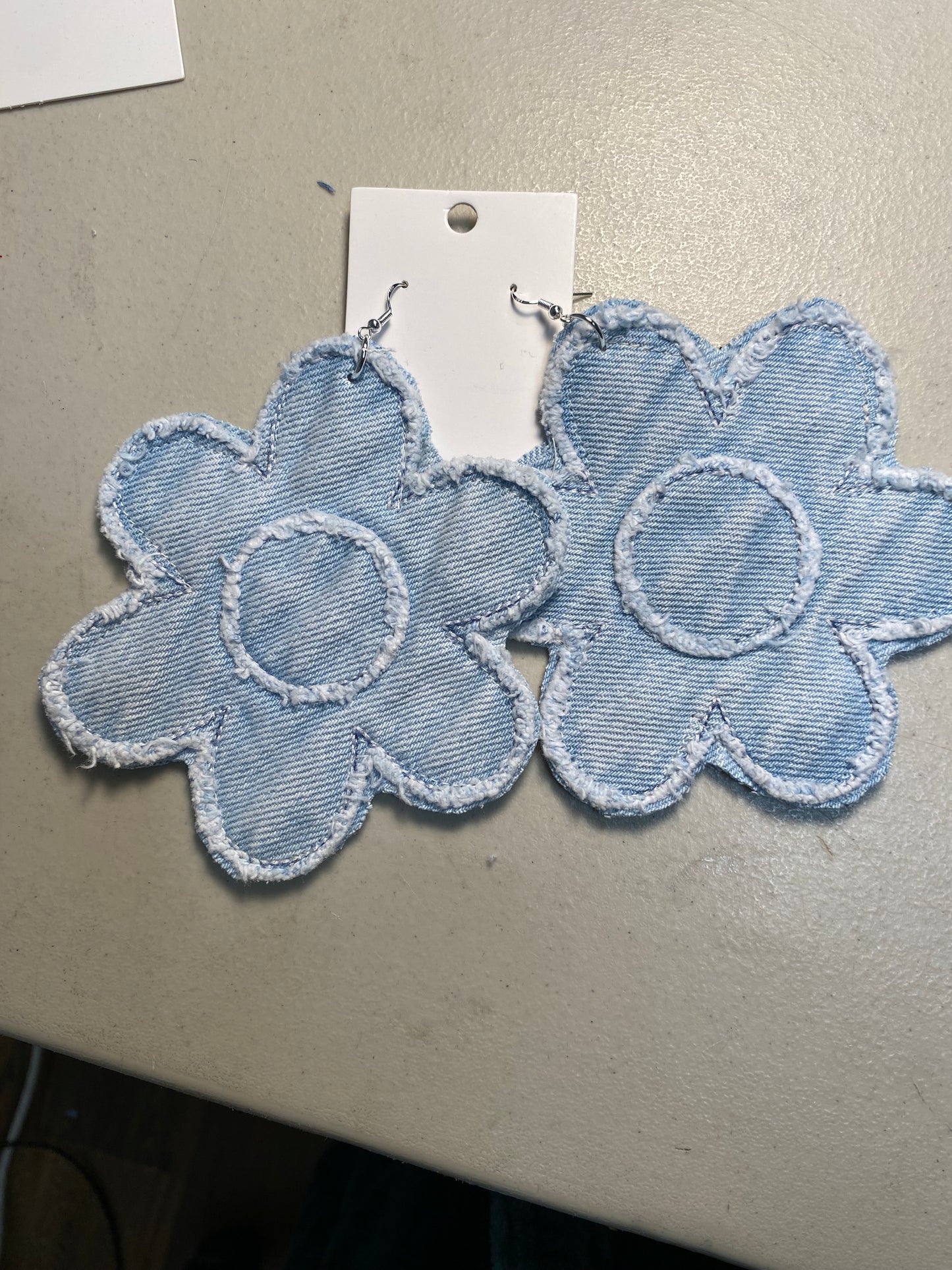 Large Denim Elephant Ear Earrings