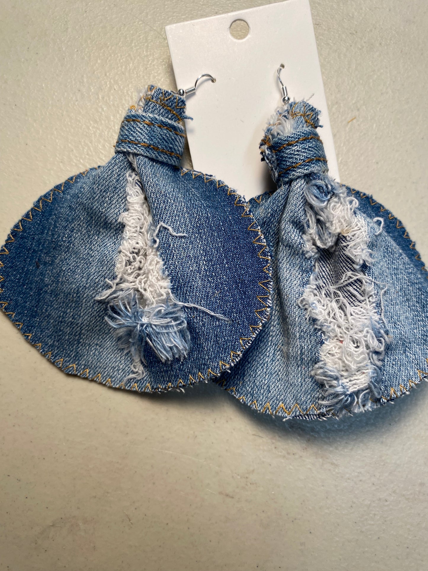 Large Denim Elephant Ear Earrings